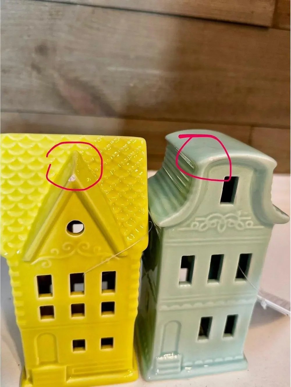 Target Bullseye - Set of 3 Ceramic LED Light-Up Houses – Yellow, Blue & Green